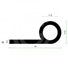 EPDM Rubber Kraal P Profiel | 40 x 17,5 mm | Per Meter